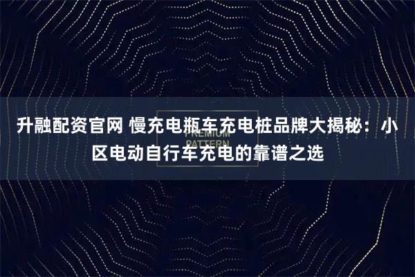 升融配资官网 慢充电瓶车充电桩品牌大揭秘：小区电动自行车充电的靠谱之选